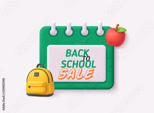 Back to School Sale Banner with Yellow Backpack and Apple