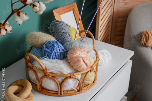Basket with knitting yarn o...
