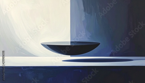 Minimalist Black Bowl with Soft Shadow on White Surface.