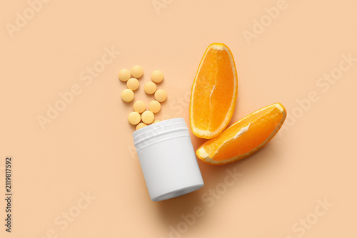 Bottle with vitamin C pills...