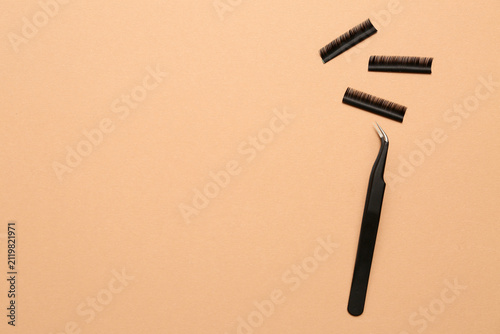 False eyelashes with tweeze...
