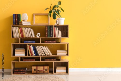 Bookshelf with lamp and dec...