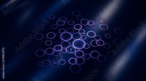 Small purple rings on dark abstract background Generative AI