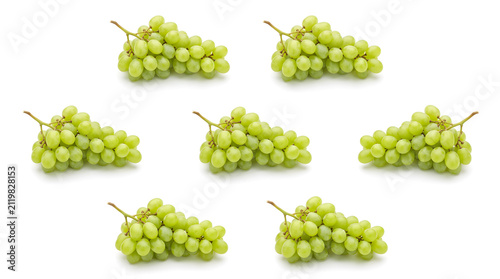 Fresh green grapes fruit pattern isolated on white background, seamless food design element