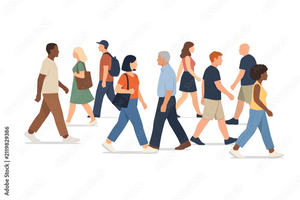 Obraz premium Illustration of diverse people walking in different directions.