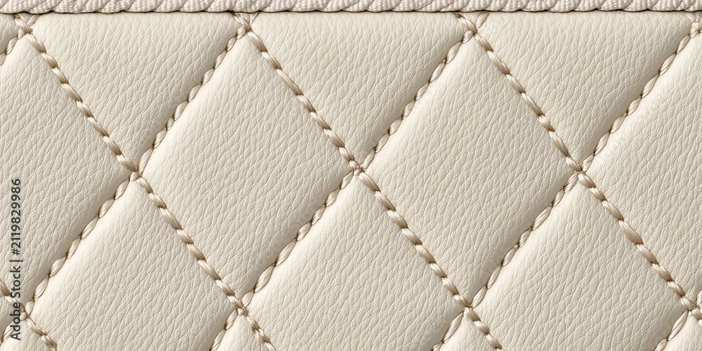 Fototapeta premium Luxurious Cream Leather Fabric Upholstery with Quilted Finishing and Decorative Stitched Wall Panels