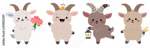 Cute Cartoon Goats Clipart Set - Kawaii Baby Animals with Props