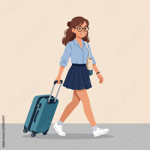 Flat illustration of a person carrying a suitcase