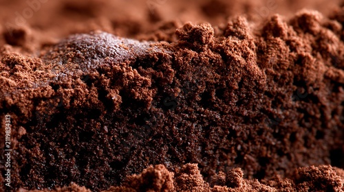 A macro close up of wacky cake showcasing moist chocolate crumb, rich cocoa textures, and exceptional dessert detail