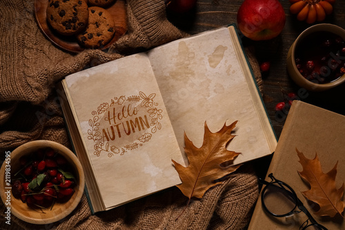 Open book with "hello autum...