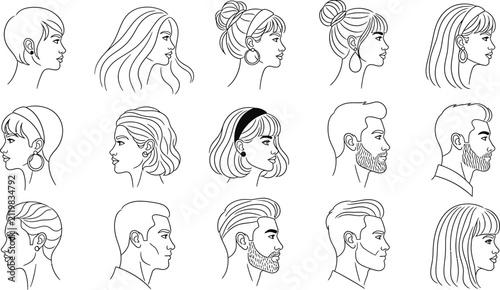Cute Cartoon Boy and Girl Face Character Set Vector Illustration with Smiling Children Animal Companion Outline Drawing for Coloring Book Design and Fun Educational Art