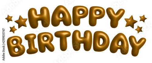 Happy Birthday golden balloon text with stars for happy birthday celebration. isolated on transparent background