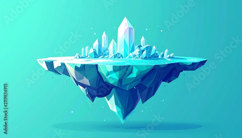 Floating Crystal Island in a Dreamy Blue Sky.