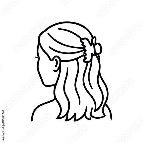 Minimalist Line Art of Woman with Wavy Hair Styled in Claw Clip