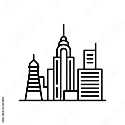Modern Cityscape Icon: Minimalist Line Art of Skyscrapers and Towers