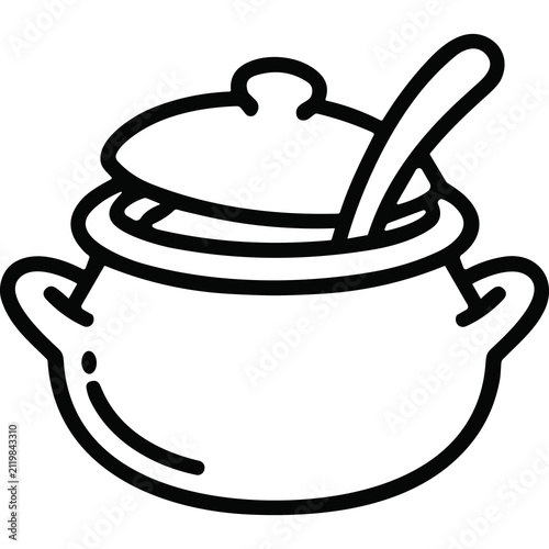 Принти на полотні Simple icon of a pot with a lid and spoon, food preparation symbol