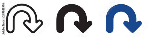 Obraz na plátně Arrows with a U-turn shape appear in three different graphic design iterations