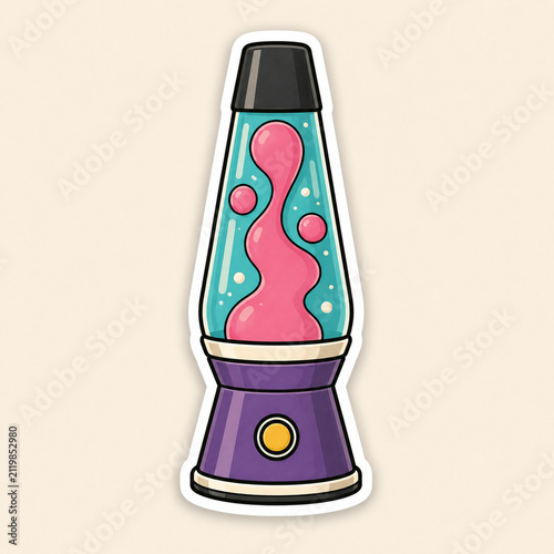 Colorful Retro Liquid Motion Lamp Sticker Illustration with Pink Wax and 1990s Pop Art Style