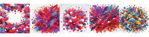 Fotografie Dynamic colorful abstract doodle explosion background set with expressive shapes