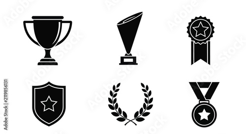 Canvastavla Black silhouettes of various awards trophies medals and badges illustrating achi