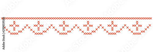Folk cross stitch ribbon tapestry borders and geometric sampler frames. Whimsical pixelated embroidery needlework design for cottagecore wedding invitations, vintage nursery wall art, handmade decor