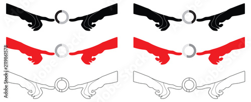 Canvastavla Touching Hands Icon Set with Loading Circle in Flat, Outline and Silhouette Styl
