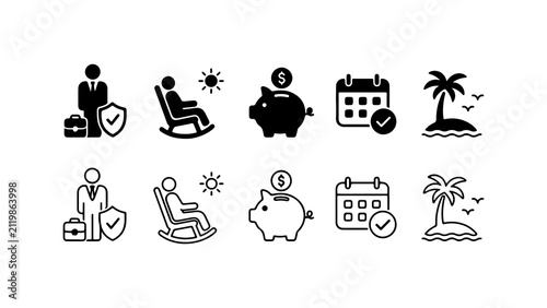 Cuadro en lienzo Retirement and Financial Planning Icon Set in Silhouette and Outline Style Vecto
