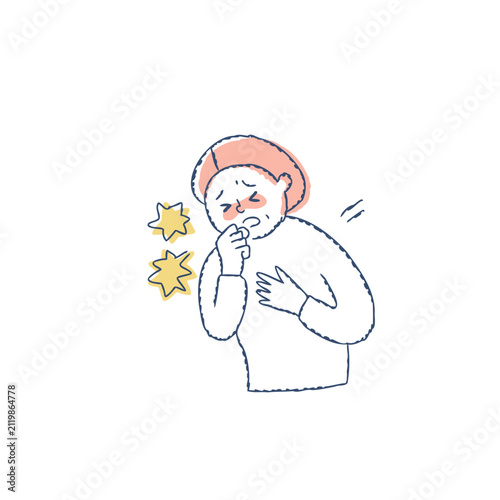 苦しそうに咳をするシニア女性