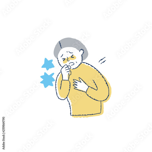 苦しそうに咳をするシニア女性