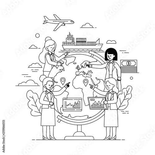Global Businesswomen Collaborating on International Trade and Logistics with Modern Technology and Data Analysis