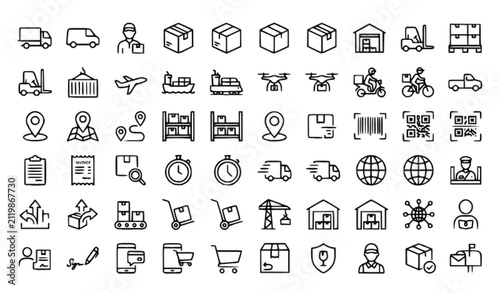 Quadro su tela Delivery and Logistics Thin Line Icons Set Editable Stroke Vector Collection