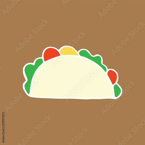 Minimalist taco or wrapped burrito with lettuce and fillings vector illustration. Mexican fast food cuisine