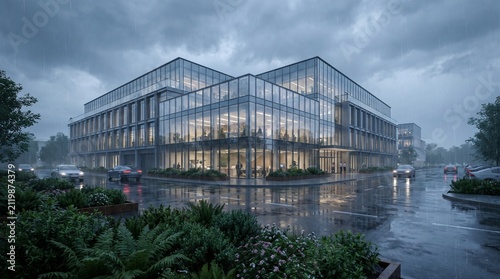 Rainy Day Modern Corporate Office Building