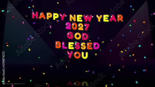 Happy New Year 2027 3D Inflated Alphabet Typography Quote Motion Graphic Asset