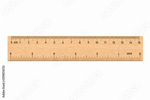 Wooden ruler with centimeter and inch scales isolated