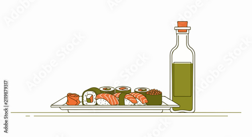 Sushi rolls on a plate served.