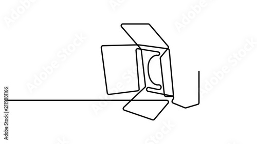 Animated self drawing of Continuous single line drawing of a studio stage light reflector. Full length one line animation. 4K video