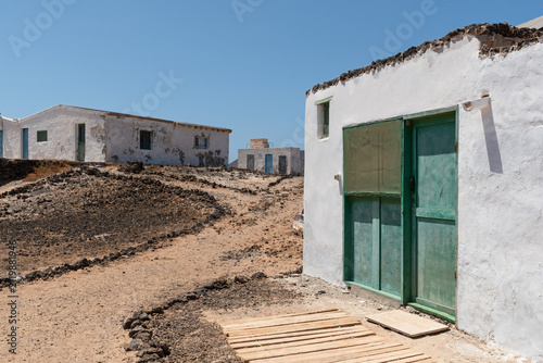 Small houses in EL Puertito, Isla de Lobos. Fuerteventura, Canary Islands.
