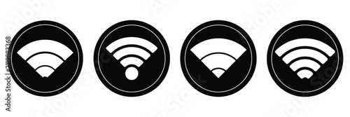 4 WiFi Signal Icon Set - Wireless Internet Symbol Collection - Black and White Vector Style