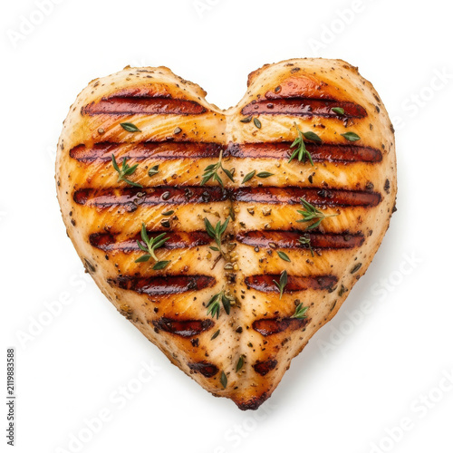 Grilled chicken heart shaped cutlet on plate