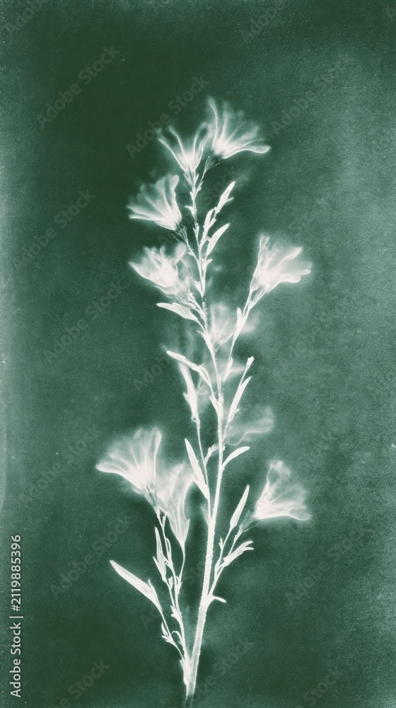 Obraz premium Ethereal floral silhouette in green tones, perfect for mobile wallpaper.