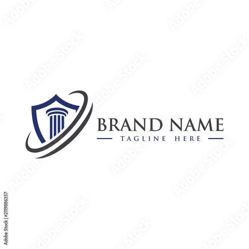pillar attorney and shield law logo design template vector illustration