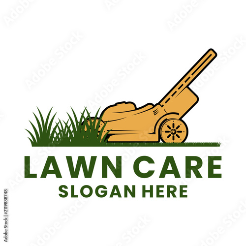 Lawn Mower Care Logo for Landscaping and Gardening Services. Lawn care logo design vector template