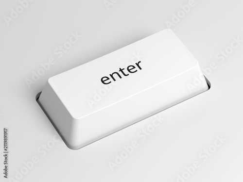 Keyboard enter key on clean surface.  3d illustration.