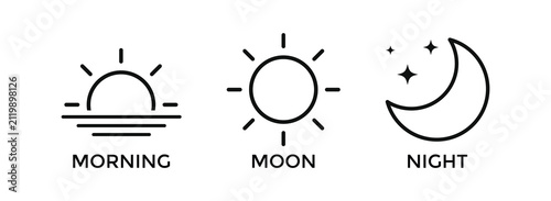 Day and Night Icon Set. Sunrise Sun Moon Stars Morning Noon Night Time Symbols
