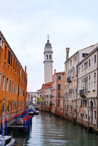Принти на полотні City of Venice, canal, boats, gondola and alley street with colorful buildings a