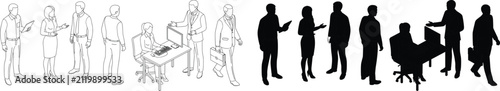 Foto Isometric business people vector set with office workers line art and silhouette