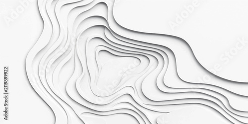 Abstract layered white gray wavy contour terrain design with subtle red accent textured dimensional background pattern