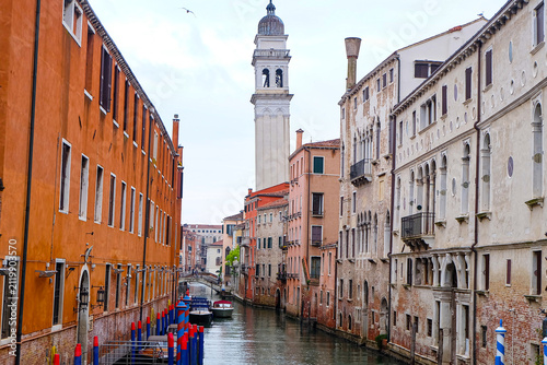 Принти на полотні City of Venice, canal, boats, gondola and alley street with colorful buildings a
