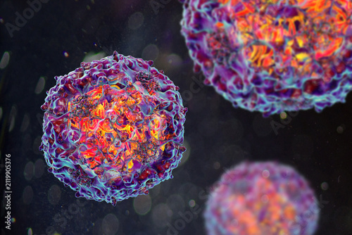 Foto Parvoviruses, 3D illustration showing small non-enveloped icosahedral DNA viruses, including pathogens such as parvovirus B19 and canine parvovirus